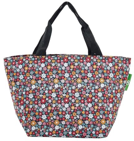 ECO CHIC Lightweight Foldable Insulated Lunch Bag Water Resistant Cooler Bag (Ditsy Black)