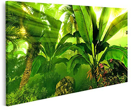 islandburner Tableau sur toile Brume matinale dans une forêt tropicale dense Cadre Affiche Poster Murale Tableaux