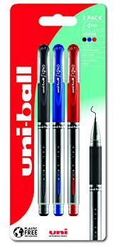 uni-ball UM-151S Gel Grip Rollerball Pens. Premium Medium 0.7mm Ballpoint Nib for Super Smooth Handwriting, School, Journaling and Note Taking. Fade & Water Resistant Uni Super Ink. Pack of 3 Assorted