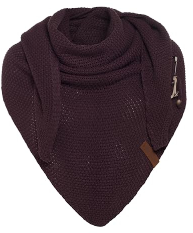 KNIT FACTORY - Dreiecksschal Coco - Damen Strickschal mit Wolle - Umschlagtuch für den Herbst und Winter - Winterschal - Dreieckstuch - Hochwertige Qualität - XXL Schal - 190 x 85 cm - Aubergine