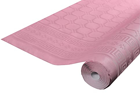 Pro Nappe - Ref R482586I - Nappe jetable en papier damassé en rouleau de 25 m de long x 1,18 m de large - Couleur rose poudré - Papier damassé avec impression universelle chic et classique