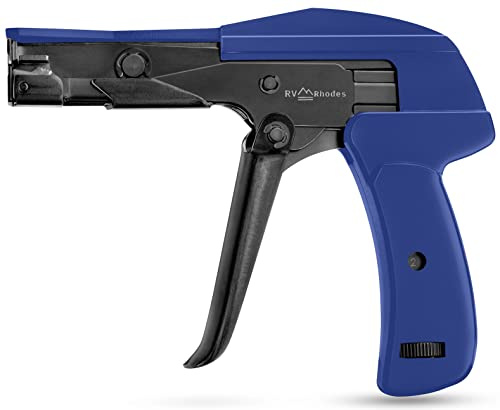 RV Rhodes Zip Tie Gun [Premium] - Tighten and Cut Plastic Nylon Cable Ties - Heavy Duty Cord Management - Die-Cast Steel Flush Cut - One Year Warranty - Blue