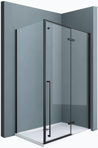 doporro Duschkabine Duschabtrennung schwarz 90x120x195cm Eckdusche mit Duschwanne ESG-Sicherheitsglas Klarglas inkl. beidseitiger Easy-Clean-Beschichtung Ravenna64