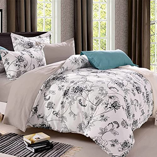 Loussiesd Botanical Floral Duvet Cover Set Soft White Floral Bedding Set Reversible 3 Pieces Cute Flower Print Comforter Cover with 2 Pillowcases (Double,White)