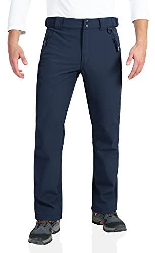 Outdoor Ventures Softshellhose Herren Wasserdicht Outdoorhose Winter Thermohose Warm Gefüttert Skihose Snowboardhose Winddicht Schneehose für Skifahren, Wandern, Trekking Navy Blau 40W/32L