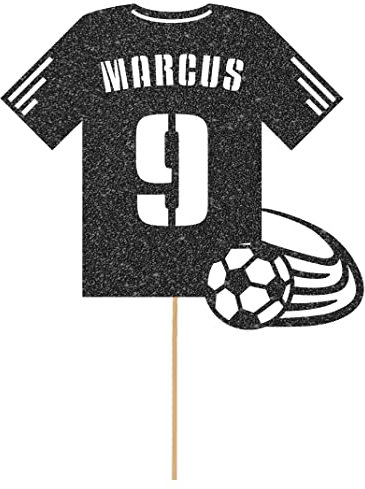 Personalised Birthday Football Kit Jersey Cake Topper- Black Any Name & Age Number Glitter Cake Decoration and Sprinkles - Happy Birthday Decorations - Personalised Toppers for Cakes by Cakeshop