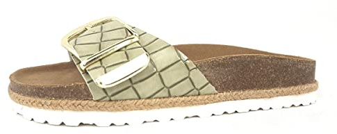 Supersoft Damen Schuhe 274-870 Pantolette Sandale Reptildesign Green Schnalle