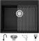 PRIMAGRAN Fregadero Granito Negro 58x50cm, Fregadero Cocina 1 Seno + Sifón + Grifo 40x20cm + Enrollable Escurridor, Fregadero sobre encimera al mueble 60cm - Oslo