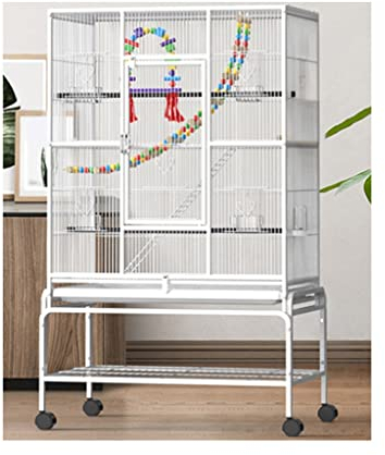 Vogelkäfig Groß Mit Ständer Groß Volieren, Heimgebrauch Züchten Vogelkäfig, Stahl Taubenkäfig, Luxus Passen Vogelvolierea, Ausziehbares Tablett Sittichkäfig (Color : Weiß, S : 83 * 53 * 136cm)