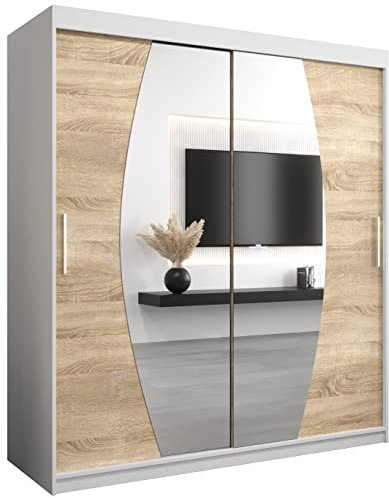 Armoire Elypse avec Porte Coulissante et Miroir - Dressing pour Chambre Adulte - Penderie Vêtement - Garde-Robe - Placard 2 Portes - Closet