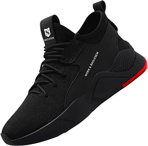 BAOLESEM Sicherheitsschuhe Herren S3 Arbeitsschuhe Herren Damen Leicht Atmungsaktiv Sportlich Schutzschuhe mit Stahlkappe Sneakers,677B Schwarz,EU48