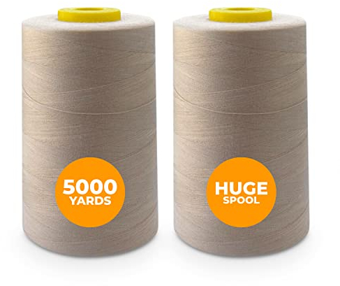 Weemex 2 bobine di filo per cucire in poliestere | 11 opzioni | per macchina da cucire, overlock, Brother, ecc | filo da 5000 Metri ciascuno 40S/2 per tutti gli usi (2 Toasted Beige)