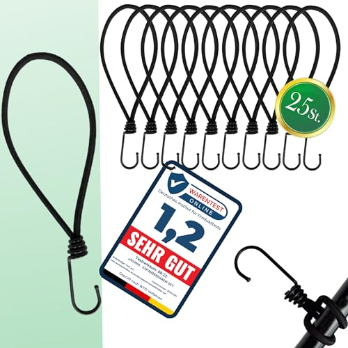 Jagano® Gummispanner mit Haken - 13 cm, 25er Packung - Elastische Spanngummis für Planen, Netze und Banner - Strapazierfähige Expander mit Haken für sichere Outdoor-Befestigung in Schwarz