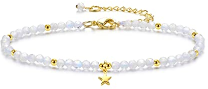 GEHECRST Damen Naturstein Armband Perlenarmband mit Kleine Stern Anhänger Edelstein Armband Glücksarmband Freundschaftsarmband Healing Reiki Energietherapie Glückbringen Geschenk Edelstein