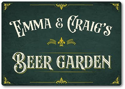 Personalised Beer Garden Bar Sign METAL Rustic Custom Plaque. Outdoor or Indoor Home Pub Man Cave (A5 (197mm x 141mm))