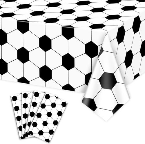 PTECDROTS | 4 manteles de fútbol, Mantel de Fiesta con patrón de fútbol, Suministros para Fiesta de cumpleaños para niños, 130 x 220 cm