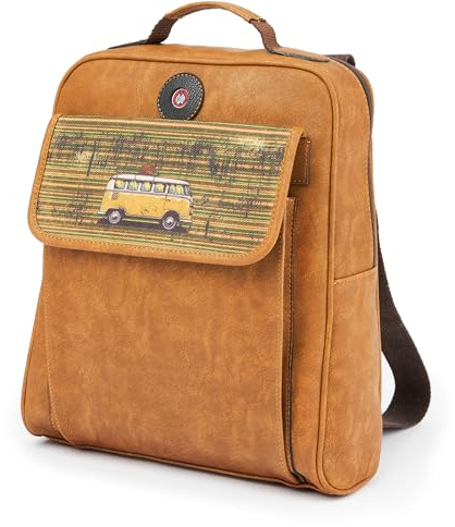 Sasi Kedi Windsor Tan Vintage Van Vegan Laptop Backpack – 14 Inch Convertible Crossbody Bag for Women & Men, Sustainable Stylish Urban Rucksack
