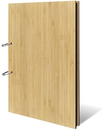 Fotoalbum echtes Holz DIN A4 Buch ohne Gravur - Blanko - mit 25 Blatt / 50 Seiten Fotokarton Schwarz