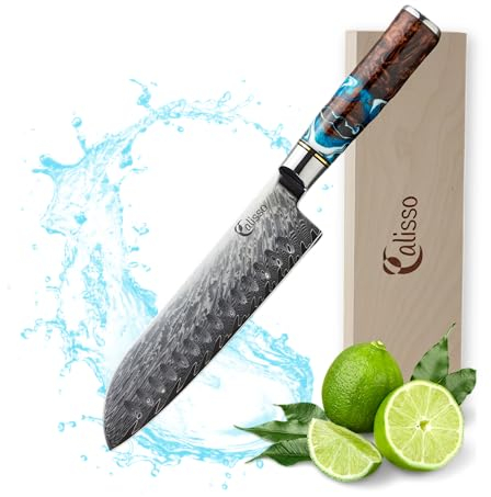 Calisso Santoku 67 Lagen Damaststahl - Damastmesser, Küchenmesser, japanisches Messer, Kochmesser, Chefmesser