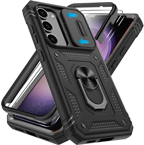 Pilaru 3 in 1 for Samsung S23 Case with Front Frame |2 Separate Screen Protectors| Kickstand Ring & Camera Cover Military Grade Drop Shockproof Protection for Samsung Galaxy S23,Black