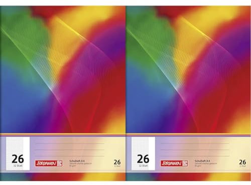 Brunnen 104432602 Schulheft A4 (32 Blatt, 5 mm kariert, mit Rand, Lineatur 26) (Packung mit 2)