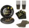 Lot de 125 Noir et Or Set de Vaisselle de Fête pour 25 Invités - Assiettes en Carton, Gobelets, Serviettes de Table, Pailles en Papier pour Anniversaire