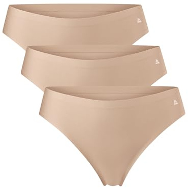DANISH ENDURANCE 3er Pack Unsichtbare String Tangas aus Mikrofaser, für Sport & Alltag, für Damen Beige M