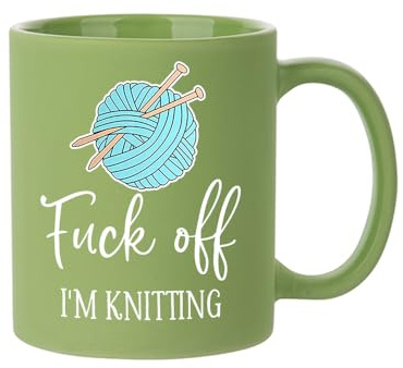 F*ck Off I'm Knitting, Gift for Knitters, Knitting Mug, 11oz Full Coloured Frosted Ceramic Mug. (Green)