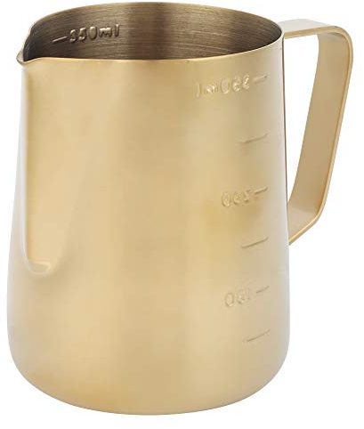 Jarra de café de Acero Inoxidable, Jarra de Taza, Jarra de Leche Dorada con Báscula para Latte Casero, Jarra de Espuma de Leche ArtGold de 600 Ml (350ML (con escala))