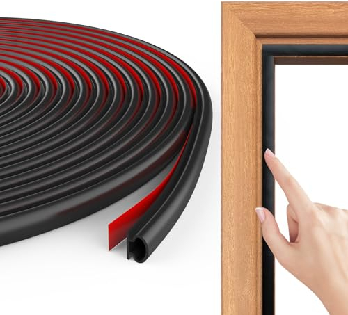 Flintronic Burlete Puerta Tiras Sellado Ventana, 26Ft/8M Goma Burlete Para Marcos de Puertas Insonorizados, Autoadhesivo Pvc Junta Cinta Insonorizar, Aislante Termico Frio/Calor, Tipo D(Negro)
