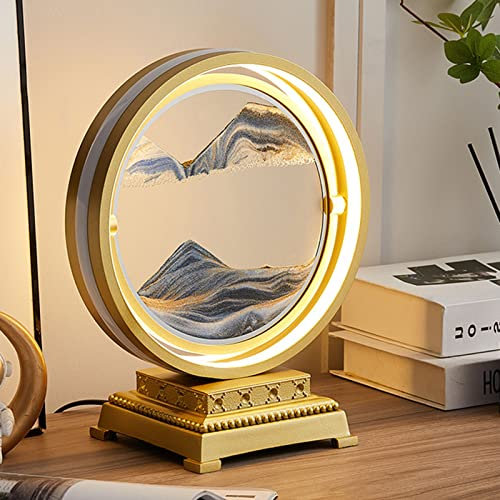 Lampe de table de peinture de sables mouvants, image d'art de sable en mouvement, verre 3D, paysage de sable de mer profonde, cadre de sable coulant, ornements de bureau, peinture de sables mouvants (