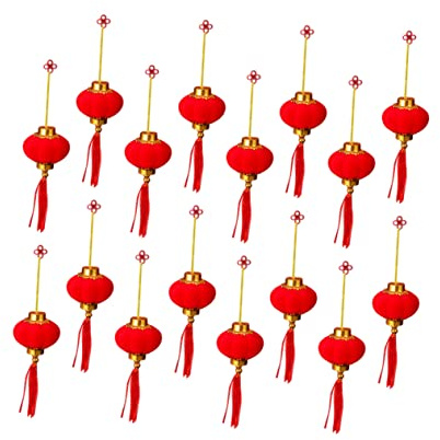 HOMSFOU 16st Kleine Laterne Chinesische Seidenlaternen Plüschwürfe Kleine Chinesische Papierlaterne Japanische Spielzeuge Beflockung Rot Plastik Beflocktes Tuch Reihe Von Kleinen Laternen