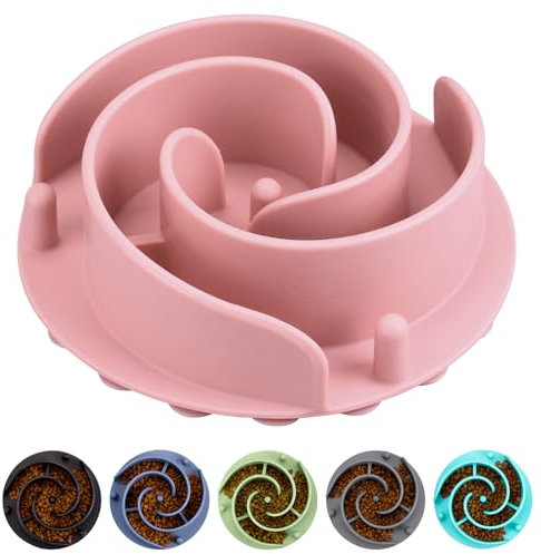 Slow Feeder Dog Bowls Insert, Bestalk Soft Silicone Slow Eating Feeder Insert with Suction Cups for Small, Medium and Large Dogs, Fit into Basic and Elevated Dog Bowls, Pink
