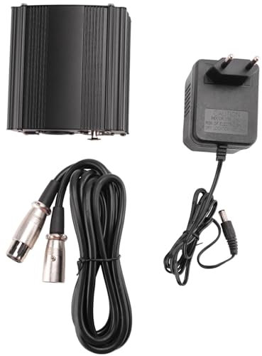 Desikixudy Phantom-Stromversorgung 48 V BM 800 Mikrofon mit Adapter XLR-Audiokabel für alle Musikaufzeichnungsgeräte, EU-Stecker