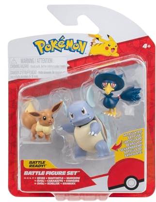 Pokémon PKW3895 - Battle Figure Set - Evoli, Kramurx, Schillok, offizielles Figuren Set