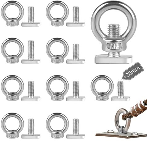 EXLECO 10Pcs M8 Dado a Occhiello con Bulloni M8*20mm Metrico Dadi Anello Occhio Dado di Sollevamento in Acciaio Inossidabile Vite ad Anello Bullone di Fissaggio per Accessori Sollevamento Serra Piante