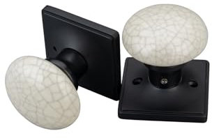NCL White Door Knobs, Door Knob interior, Porcelain Square Door Levers, Privacy Door Handles, Door Locks for Bedroom and Bathroom-Matt Black