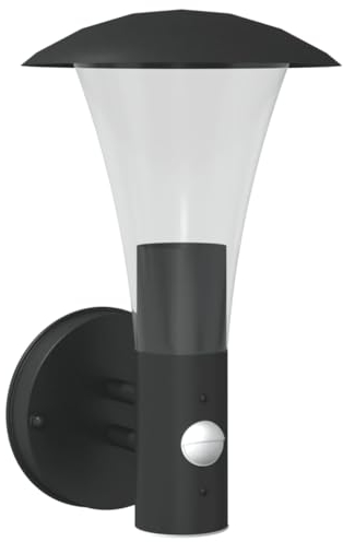 vidaXL Außenwandleuchte mit Bewegungsmelder, Wandleuchte mit IP44-Schutzart, Außenleuchte mit Diffusor, Gartenlampe, Schwarz Edelstahl