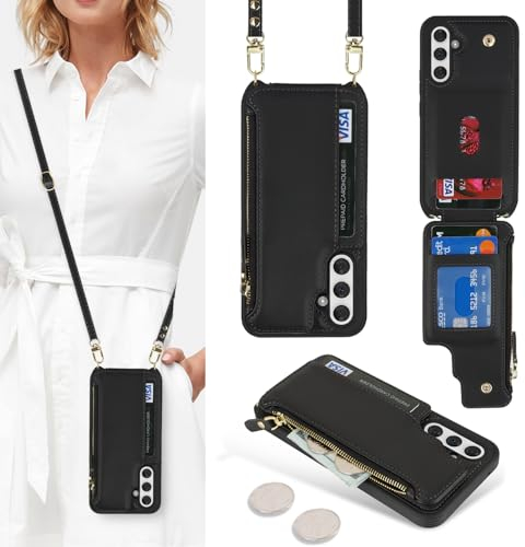 SailorTech Custodia per Samsung Galaxy A54 5G in Pelle Portafoglio con porta carte di credito, Cover per Samsung A54 5G Cellulare Regolabile Collana con slot per carte di credito-Nero