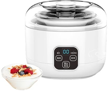 Yogurt Maker, 1L Compact Yogurt Machine with Timer Control and Strainer, Stainless Steel Liner, Constant Temperature Control for Yogurt, Greek Yogurt, Cheese (White) Yogurt machine without cup