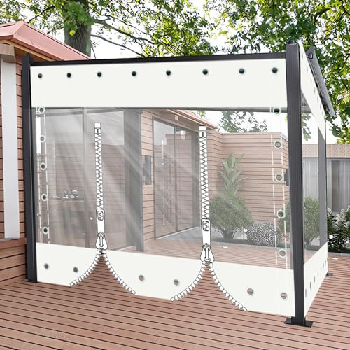Panneaux Latéraux de Bâche Transparents avec Zip - Rideau en PVC 0.5mm avec Œillets, Protection Impermeable pour Terrasse, Garage, Pergola, Porche - Hauteur x Longueur