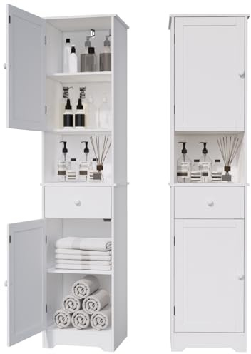 Viaozutis Tall Bathroom Cabinet, Storage Cabinet with 2 Doors & 2Drawer, with Ajustable Shelve, for Bathrooms, Kitchens,Entrances,Bedrooms（White）