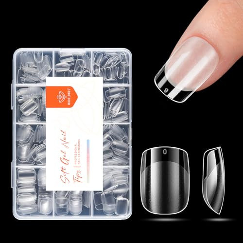 Modelones Nageltips 216 Stück- Full Cover Nail Tips Set, Soft Gel Tips Set, Pre-Buff PMMA Harz Nagelspitzen, Künstliche Nägel Zum Aufkleben Nail Art DIY, Kurze Quadrate XS