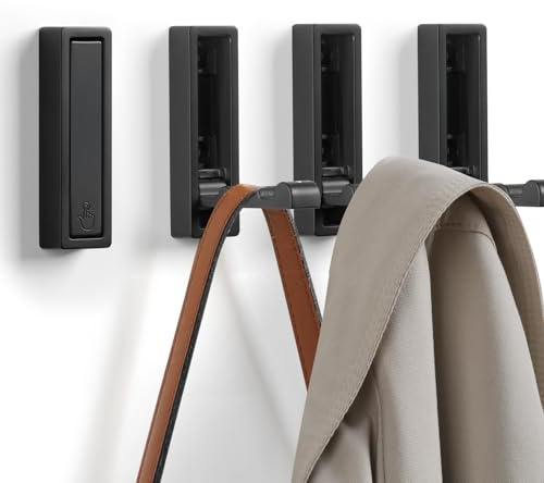 VOSEPO Folding Wall Hooks, 4pcs Foldable Coat Hooks, Heavy Duty Zinc Alloy No Rust Fold Up Hooks for Coat, Towel, Key, Hat, Bag, Jacket, Backpack (Matte Black)