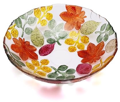 Puremagics Cuenco decorativo grande de cristal colorido pintado a mano en forma de hoja. Bandeja decorativa en forma de hoja para centros de mesa, mesa de centro, 28 cm.