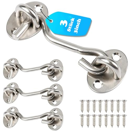 Pack of 3 Storm Hook, 3 Inch Storm Hook, Window Hook, Storm Hooks with 12 Mounting Screws for Garage Door, Window, Barn Door (Silver)