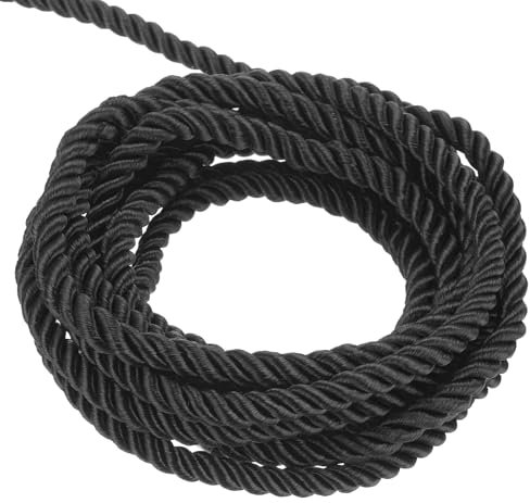 QUARKZMAN 3mm Cuerda Trenzada de Poliéster, 5m Largo Cordón Trenzado Decorativo de Poliéster 3 Capas Brillante para Manualidades DIY Bolsa de Regalo Cortinas Hogar Decoración, Negro