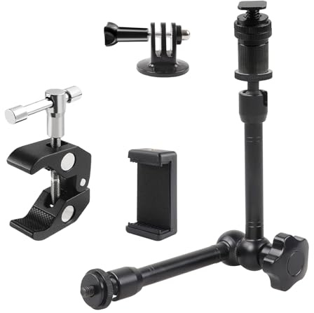 11 Inch Magic Arm with 1/4 And 3/8 Screw Holes Super Clamp and Phone Clamp and Adapter for Photography, Video, Camera Equipment