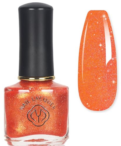 Glitter Nail Polish - Orange Pearl Nail Polish - Shimmer Holographic Mermaid Nail Polish - Pearlescent Shell Glitter Orange Nail Varnish - Quick Dry Shine Reflective Nail Art Gifts for Women