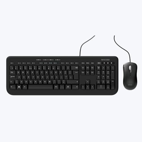 Incase Wired Desktop 600 – Designed by Microsoft – Keyboard and Optical Mouse Set, QWERTY Layout, Spill-Resistant Design, Quiet Touch Multimedia Keys, USB Connection, Plug-and-Play – Black